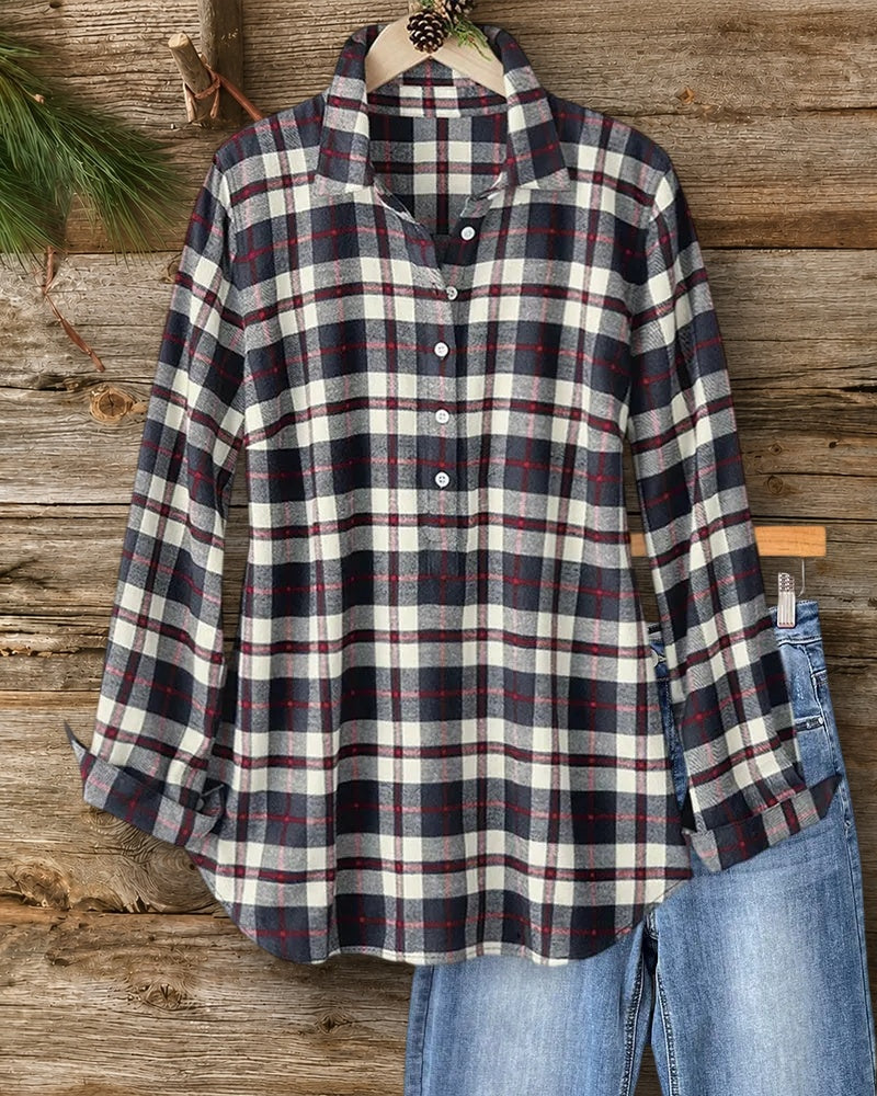 Plaid Lapel Button Versatile Shirt
