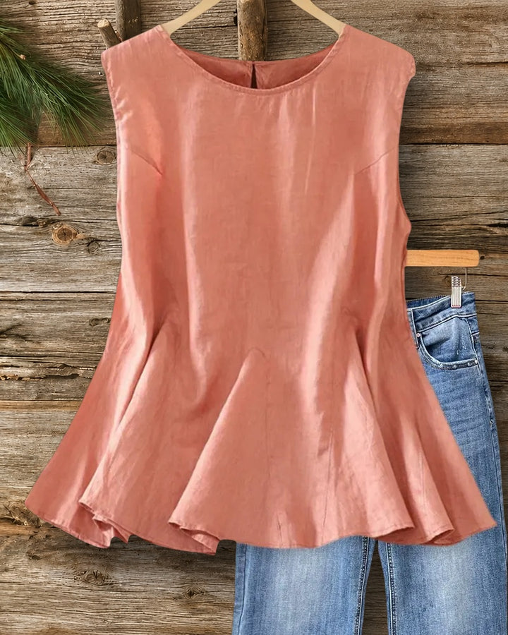 Sleeveless O Neck Peplum Hem Solid Color Daily Casual Top