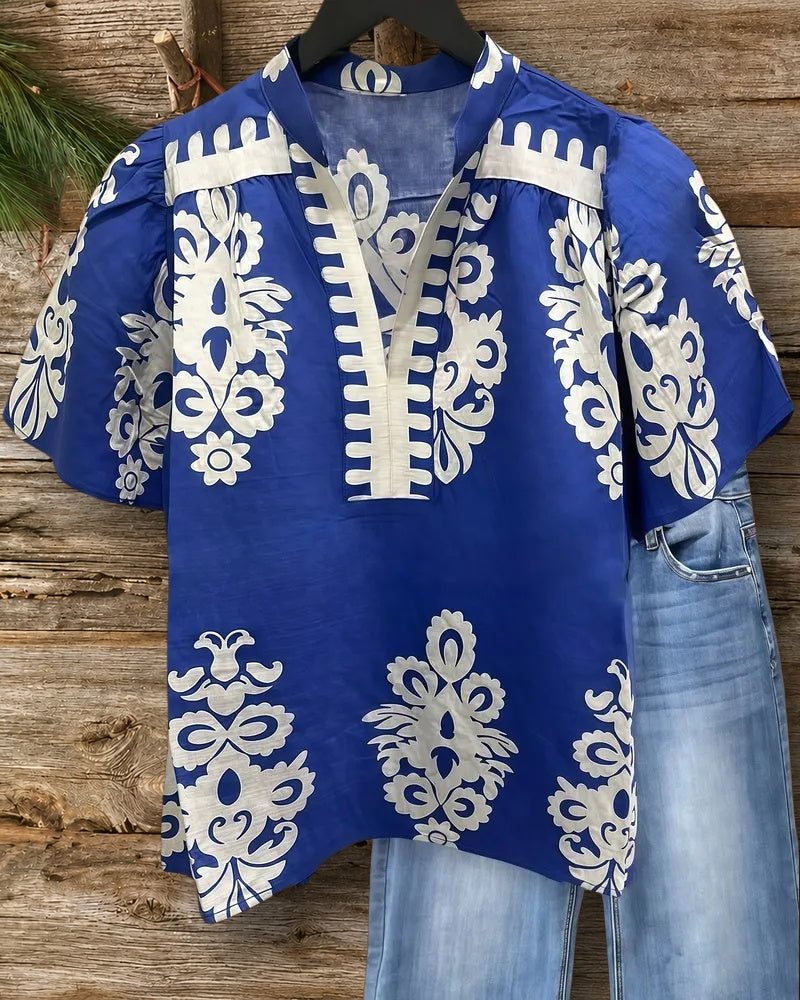 Tribal Print Retro V Neck T-Shirt