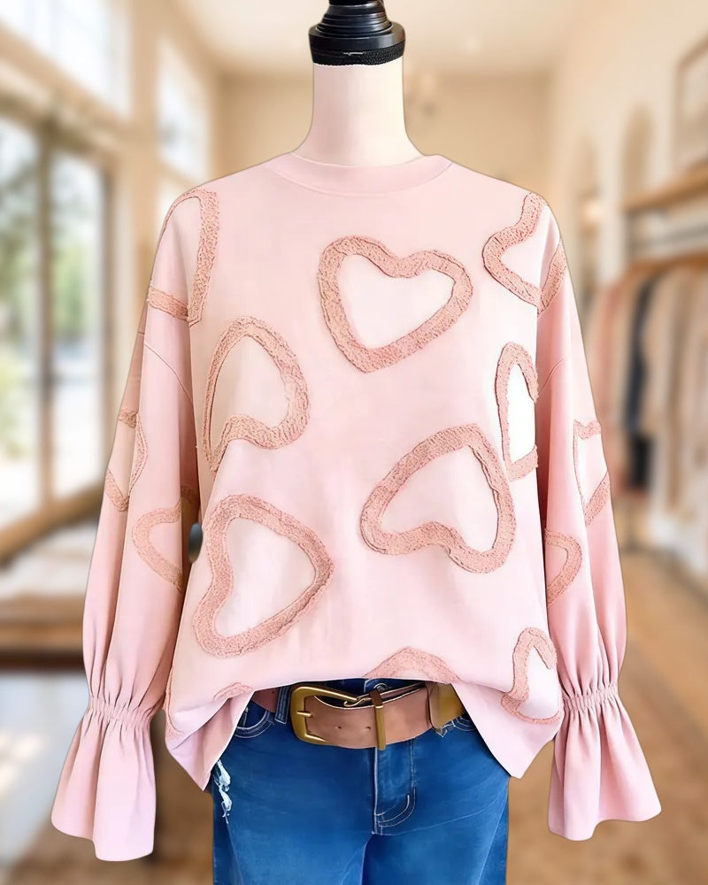 Heart Applique Rocking Trumpet Sleeve Blouse