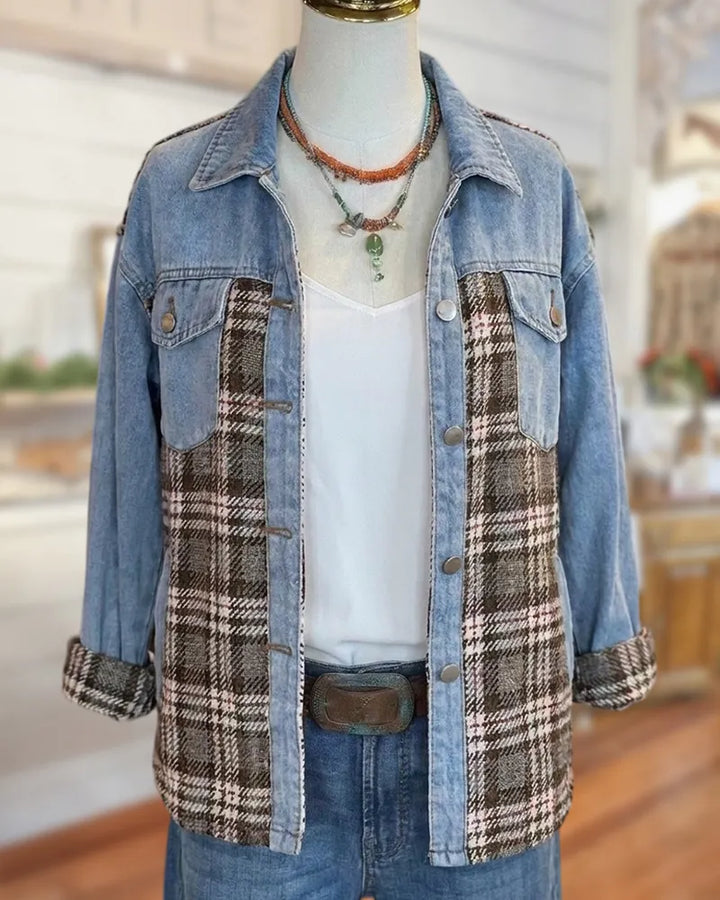 Plaid Patchwork Button Front Chest Pocket Casual Jacket