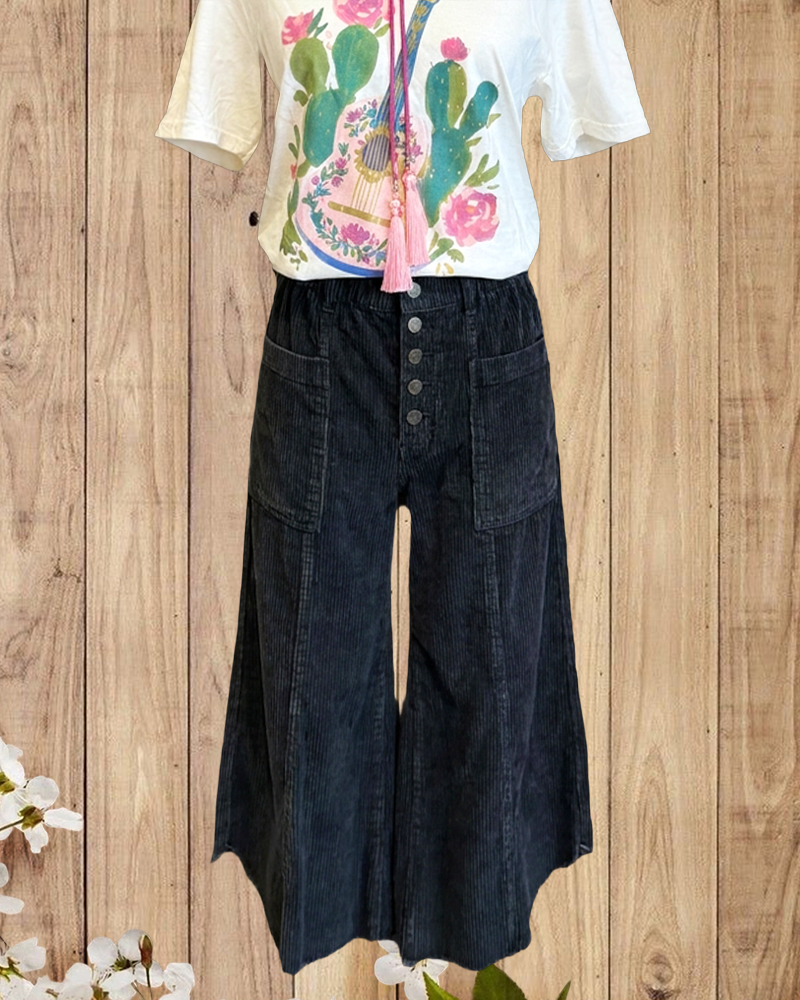 Distressed Solid Color Feminine Wide Leg Pants
