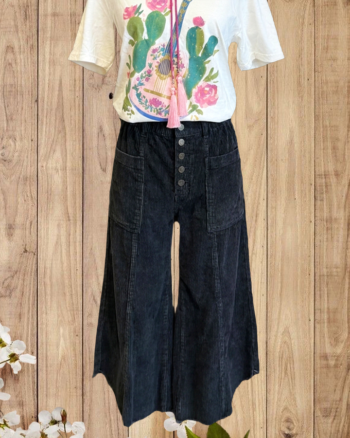 Distressed Solid Color Feminine Wide Leg Pants