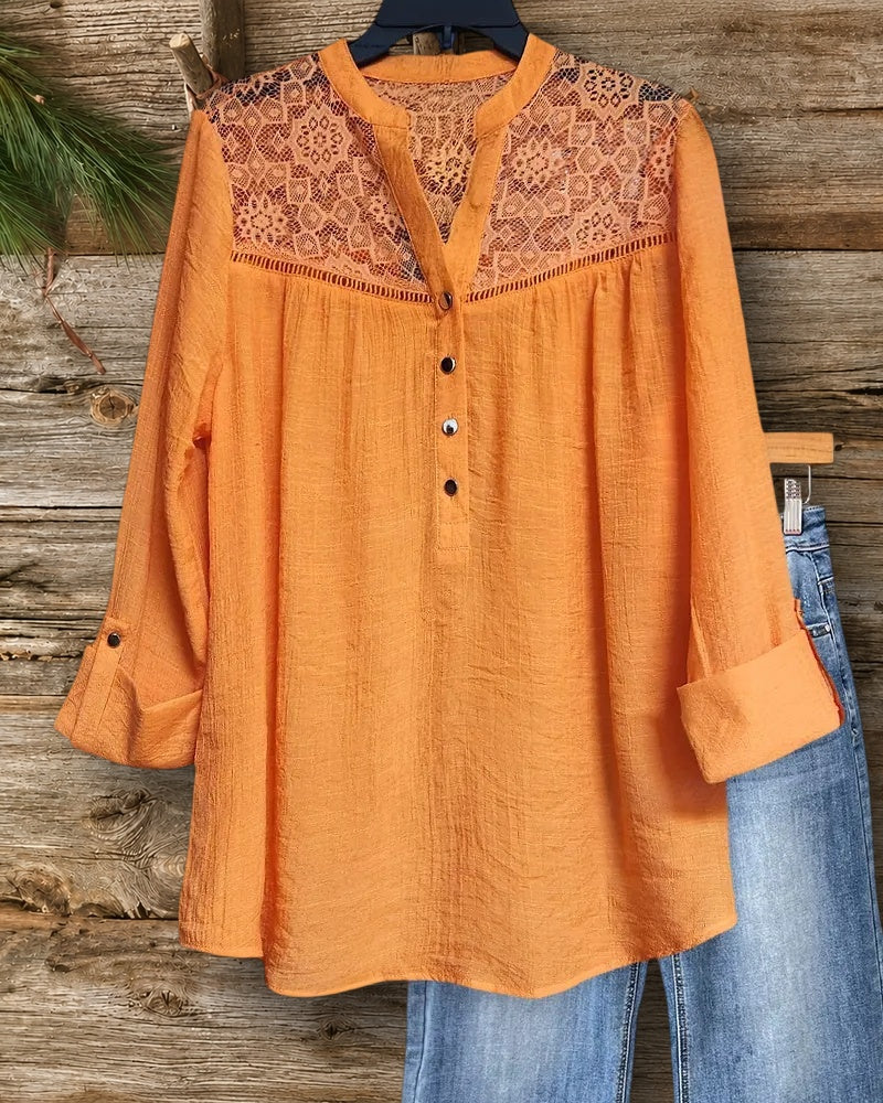 Patchwork Lace V Neck Blouse