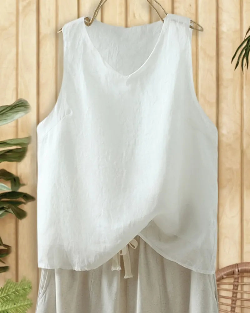 V Neck Sleeveless Loose Solid Color Casual Tank Top