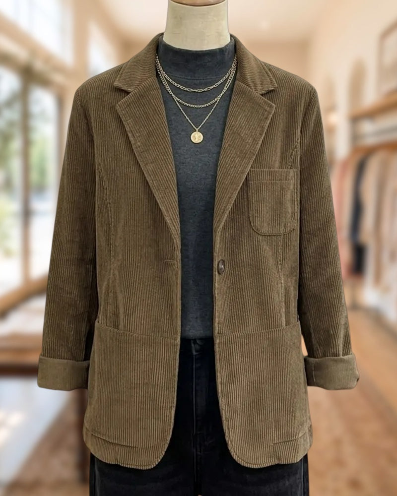 Notched Lapel Single Button Pocket Solid Color Blazer