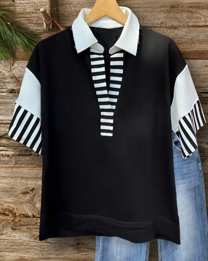 Striped Patchwork Color Block Smart Blouse