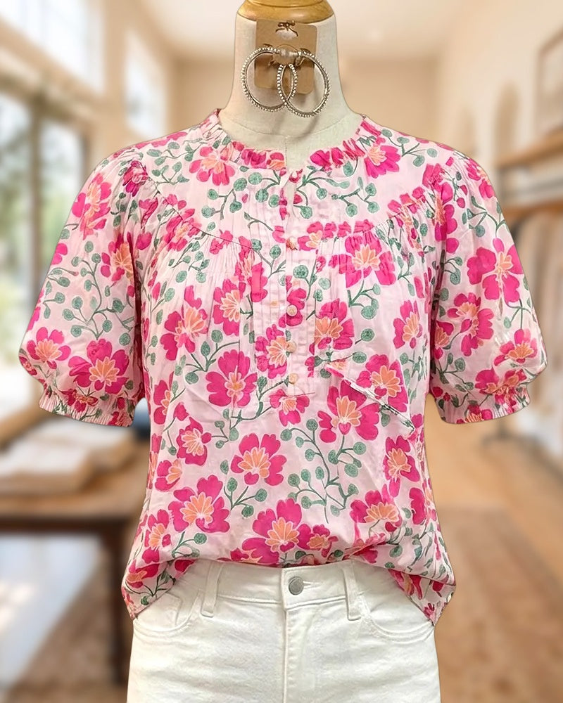 Floral Print Puff Sleeve Urban Blouse