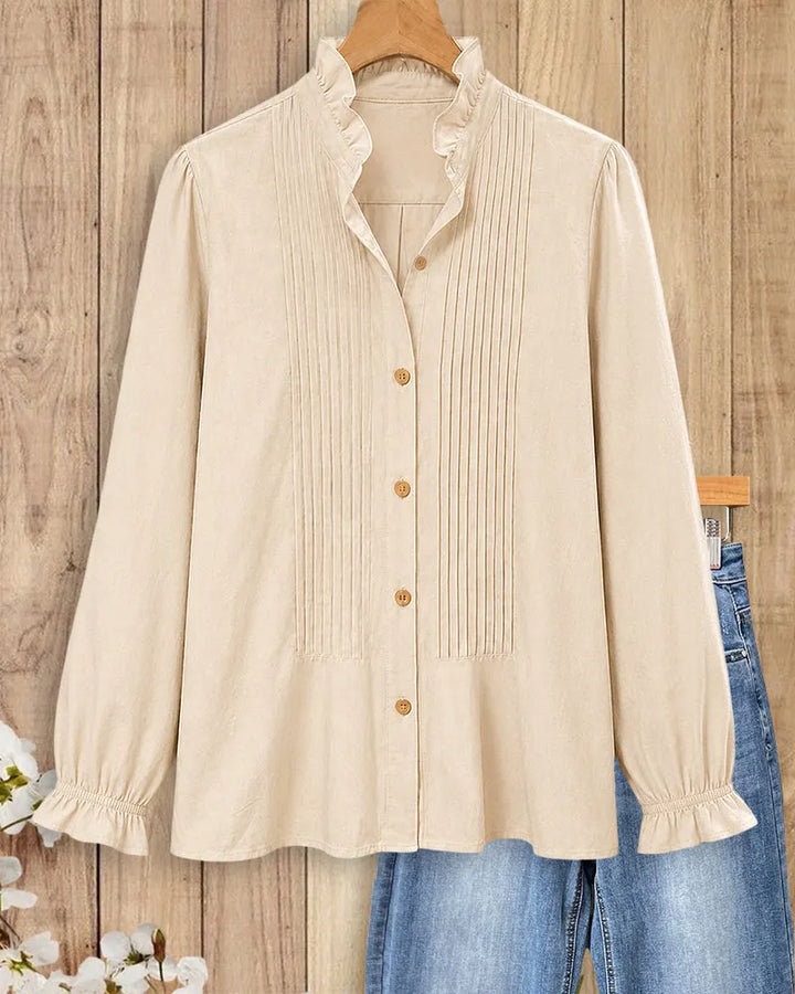 Pintuck Pleated Button Blouse
