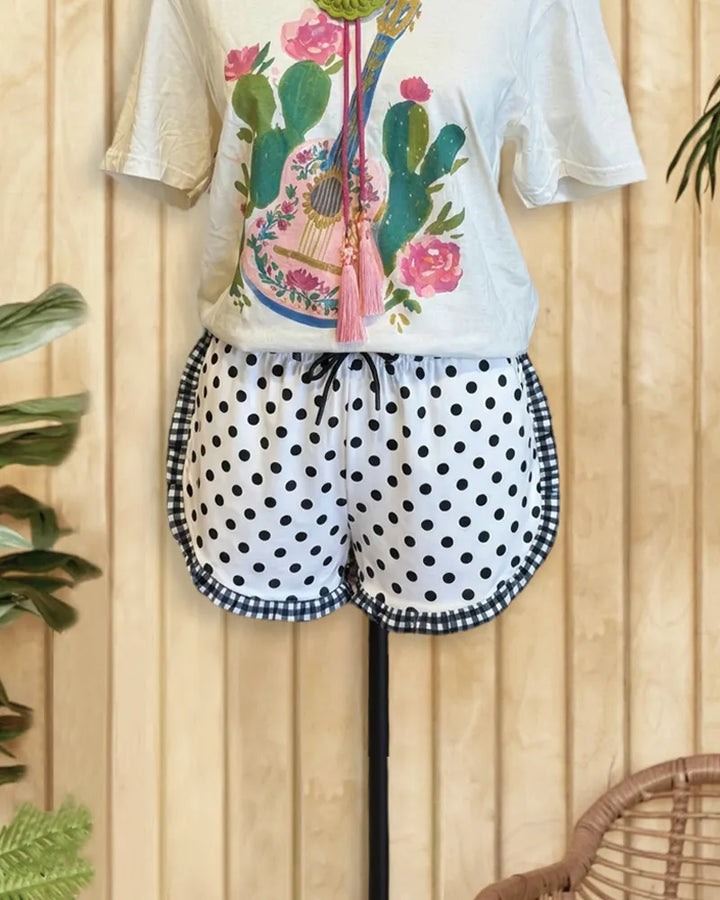 Leopard Print Cute Ruffles Trim Drawstring Shorts