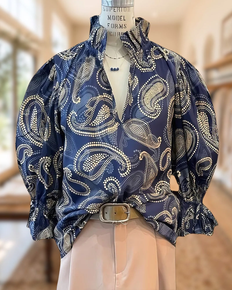 Paisley Print Bohemia Puff Sleeve Blouse