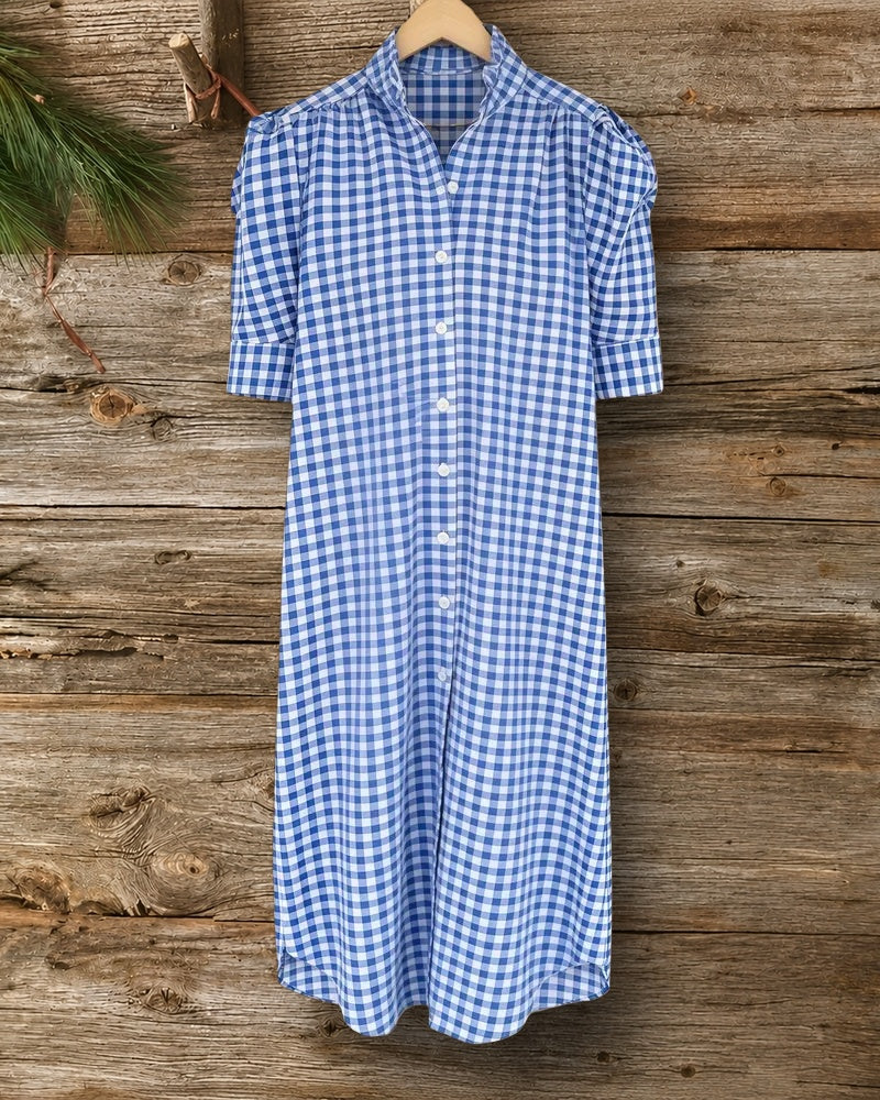 Gingham Feminine Single Breasted Midi Dress