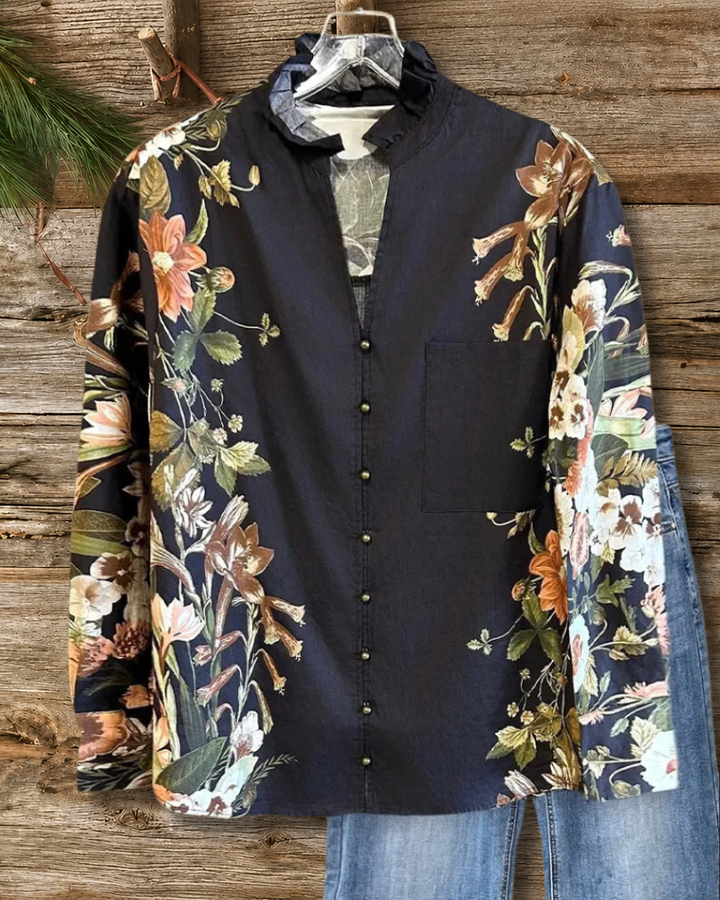 Floral Print Elegant V Neck Button Up Blouse