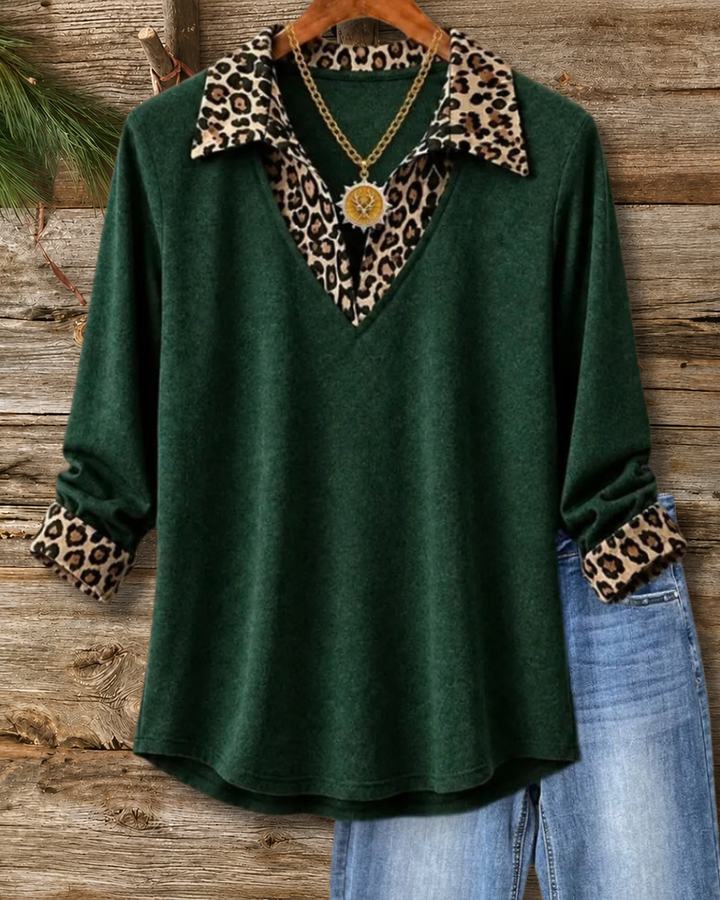Paisley Print Leopard Collar Chic Blouse