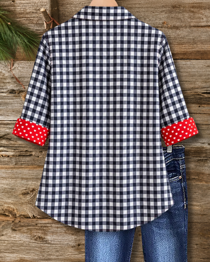 Gingham Plaid Contrast Cuff Button Shirt