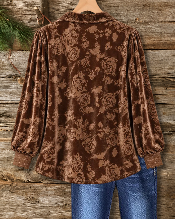 V Neck Lace Trim Floral Embossed Blouse