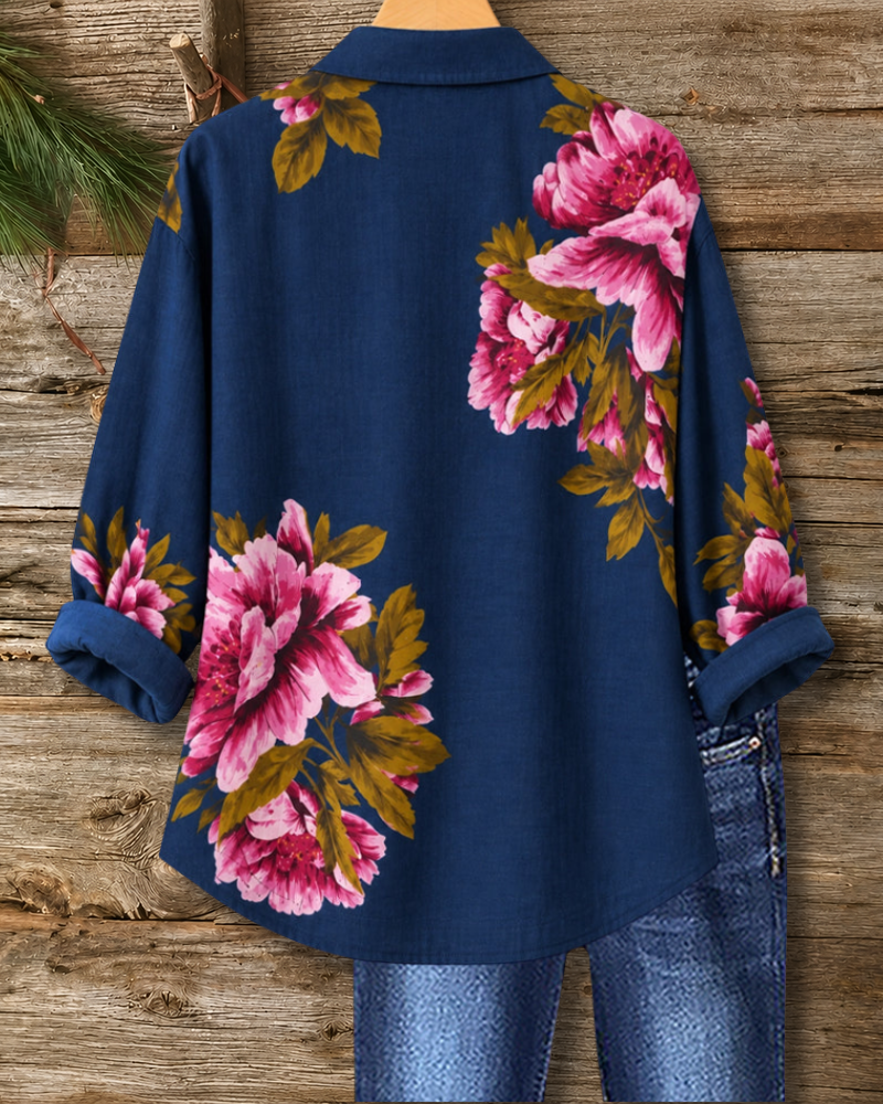 Floral Print Collared Button Shirt