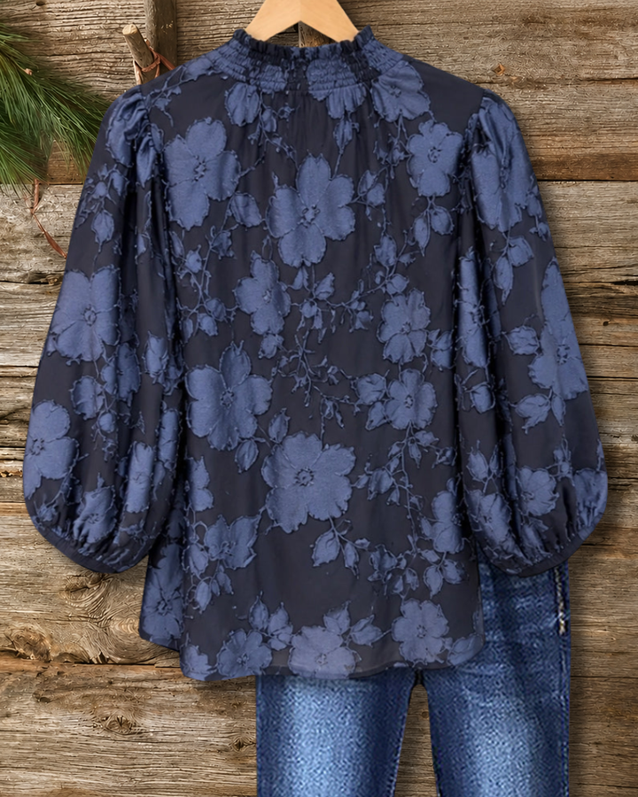 Textured Floral Lantern Sleeve Blouse