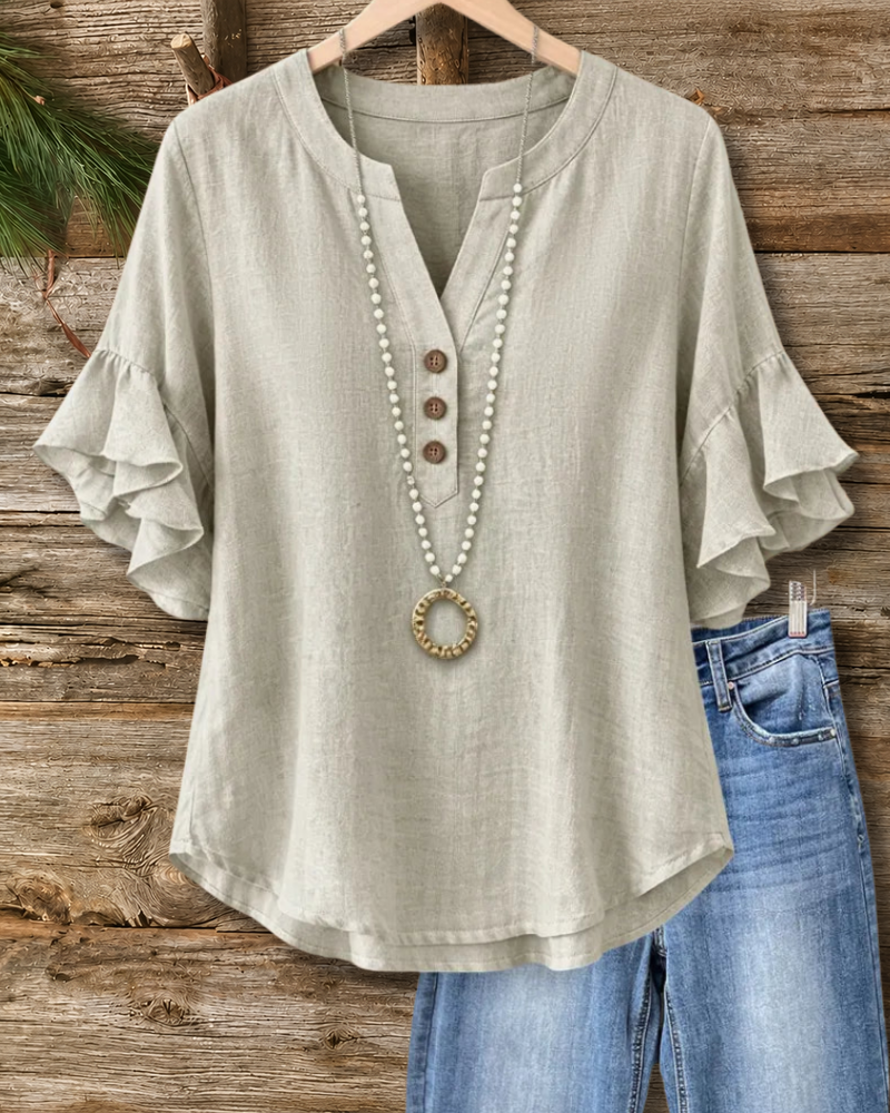 Ruffle Sleeve V Neck Flowy Blouse