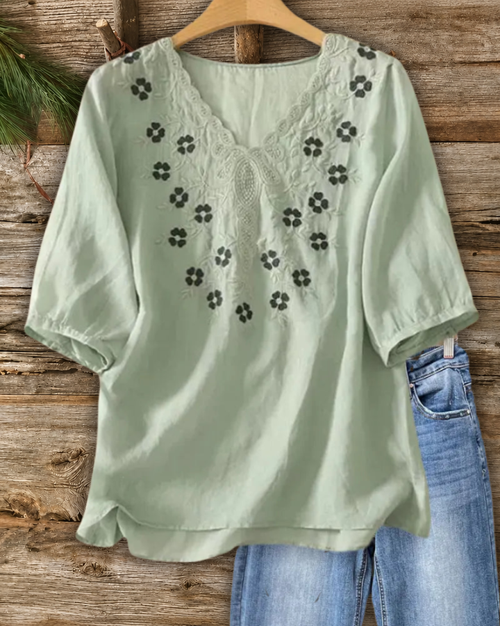 Floral Embroidered Half Sleeve Blouse