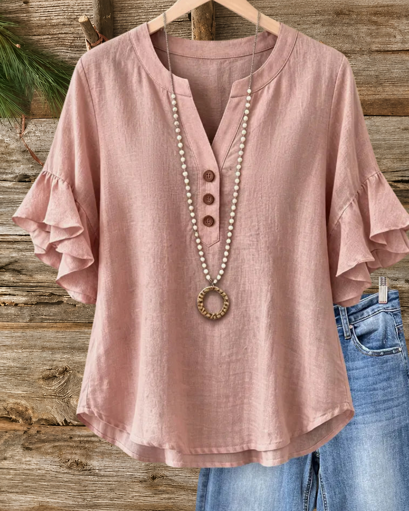 Ruffle Sleeve V Neck Flowy Blouse