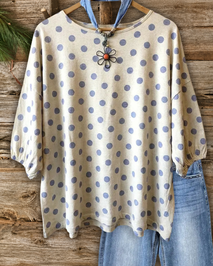 Polka Dot Boat Neck Blouse