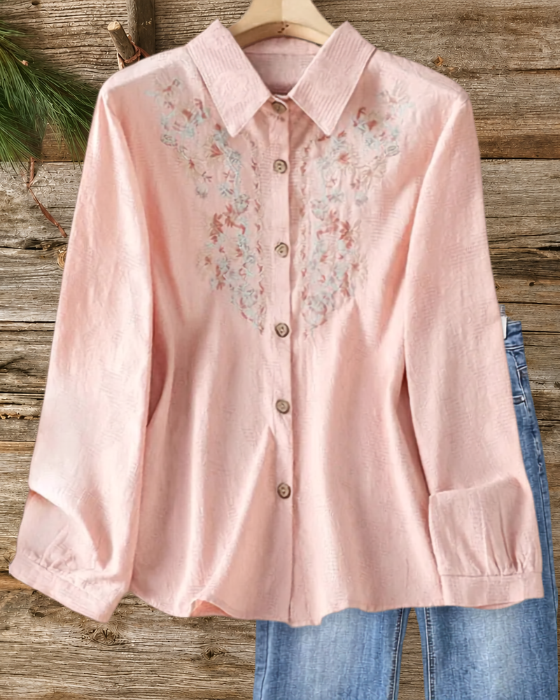 Floral Embroidery Button Up Shirt