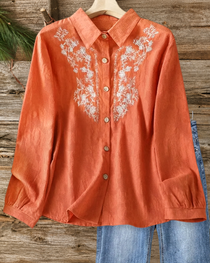 Floral Embroidery Button Up Shirt