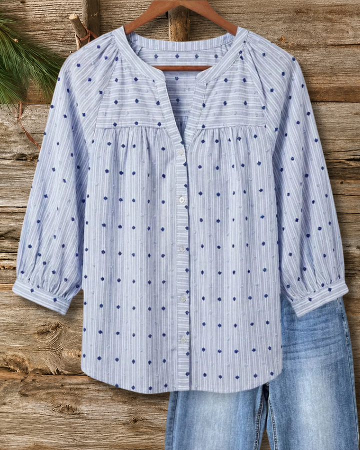 Striped V Neck 3/4 Sleeve Blouse