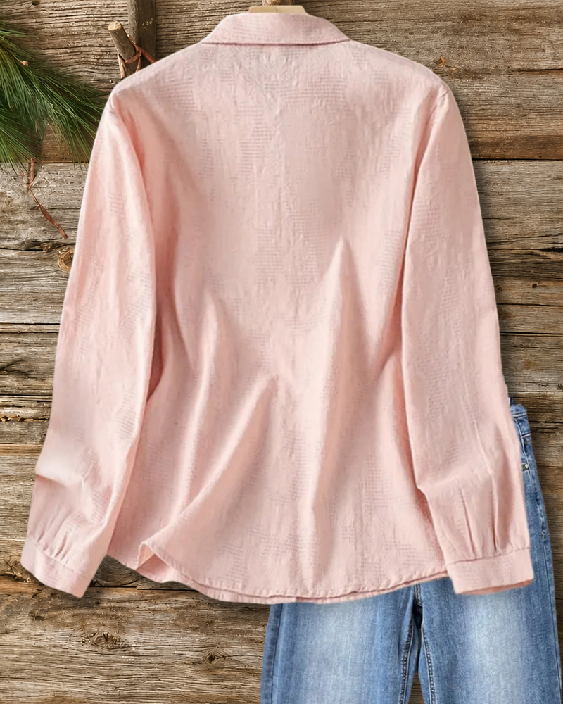 Embroidered Lapel Button Shirt