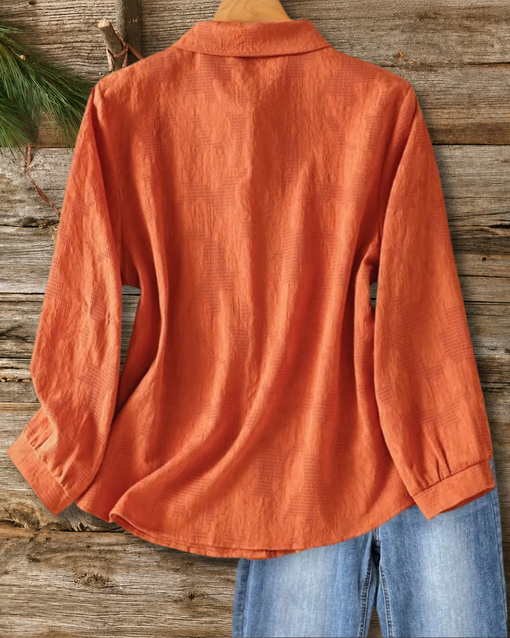 Floral Embroidery Collared Button Down Long Sleeve Casual Shirt