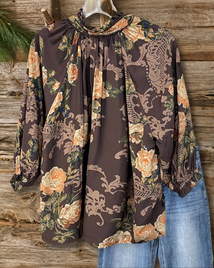 Vintage Ruffled V Neck Blouse