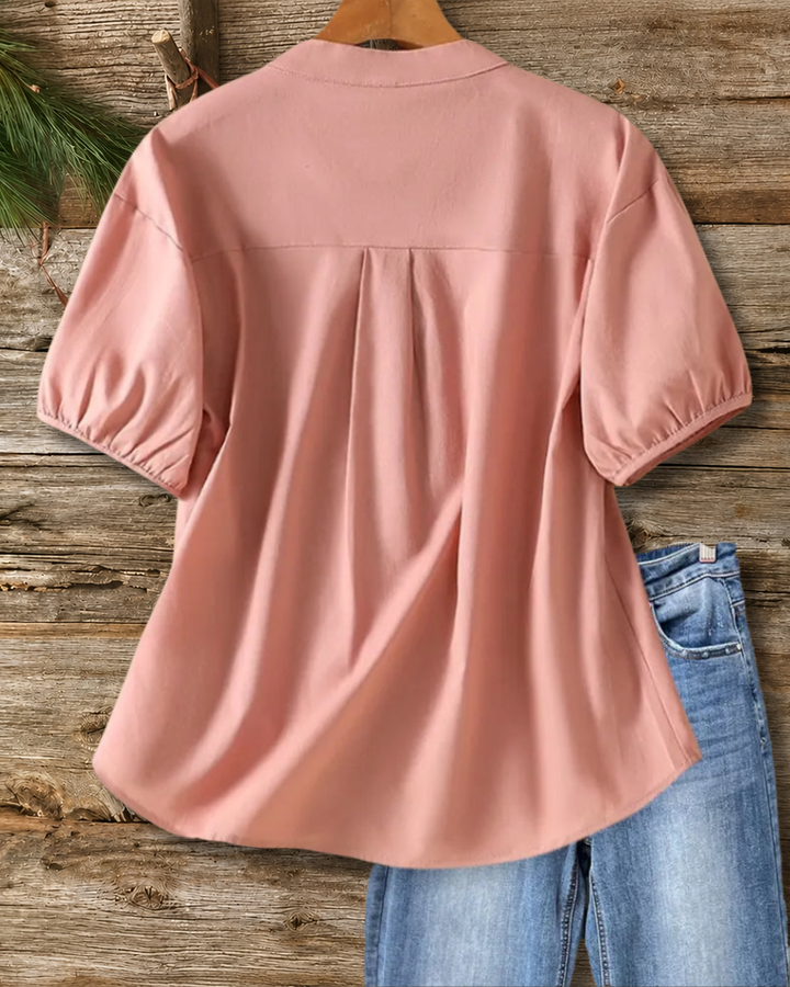 Short Sleeve V Neck Solid Color Casual Loose Blouse