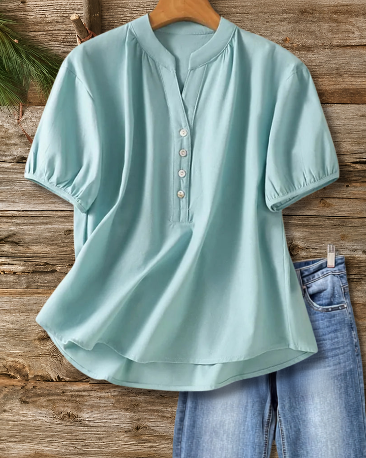 Short Sleeve V Neck Solid Color Casual Loose Blouse