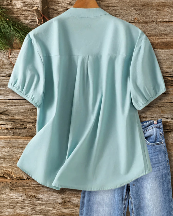 Short Sleeve V Neck Solid Color Casual Loose Blouse