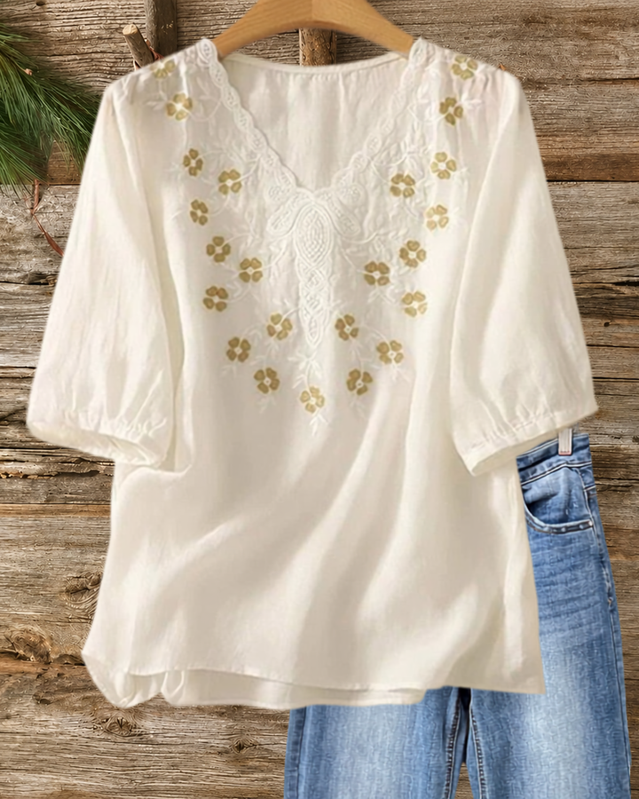 Floral Embroidered Half Sleeve Blouse