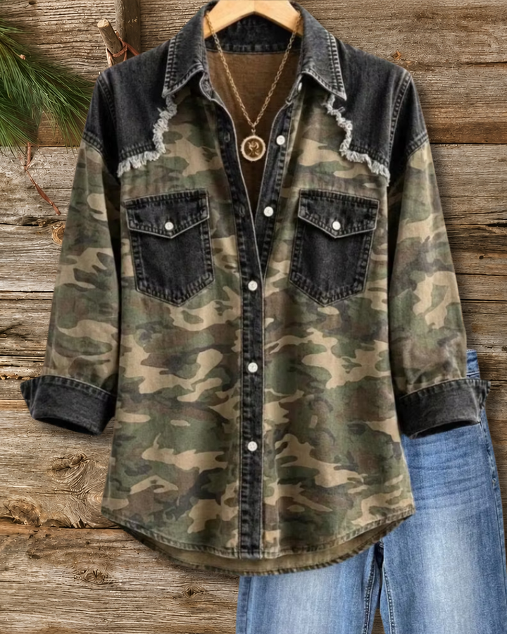 Camo Button Flap Pockets Shirt