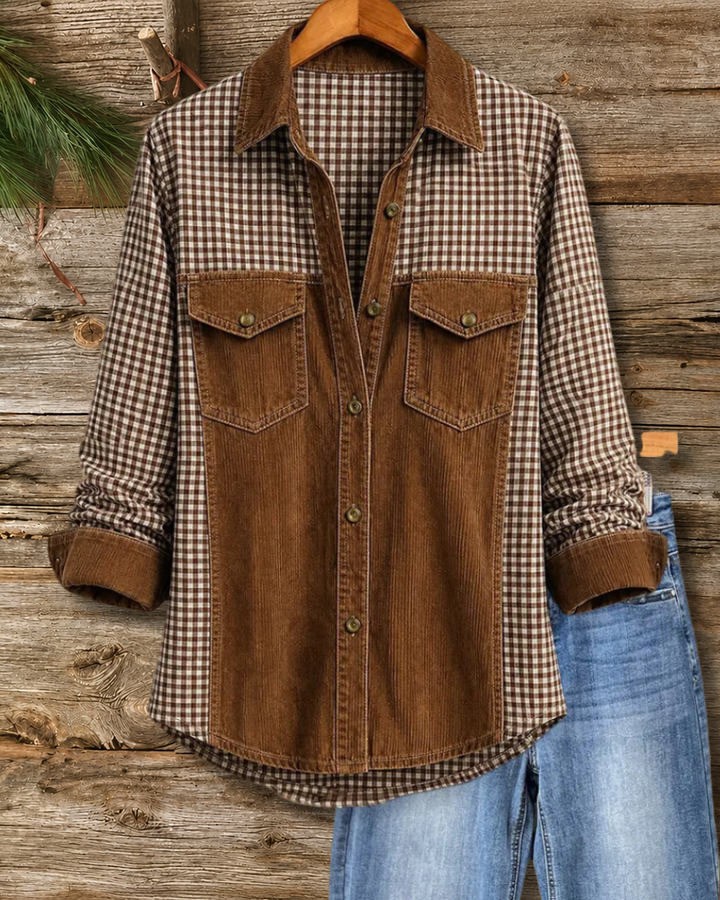 Gingham Corduroy Flap Pocket Shirt