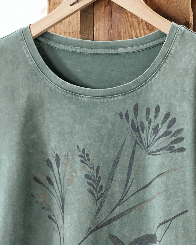 Botanical Print Tiered Hem Top