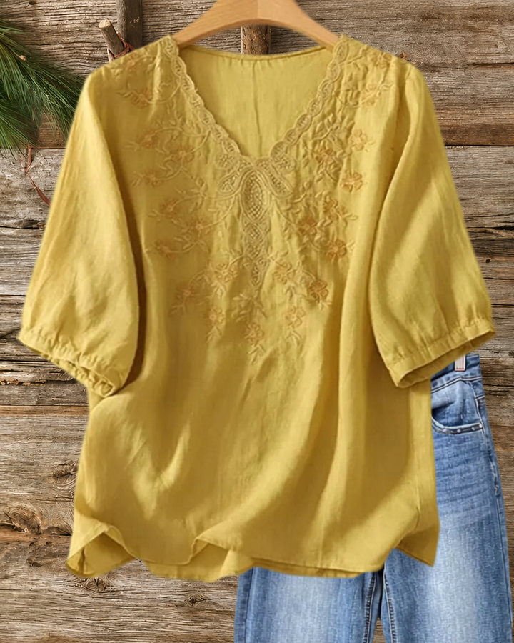 Floral Embroidered Half Sleeve Blouse