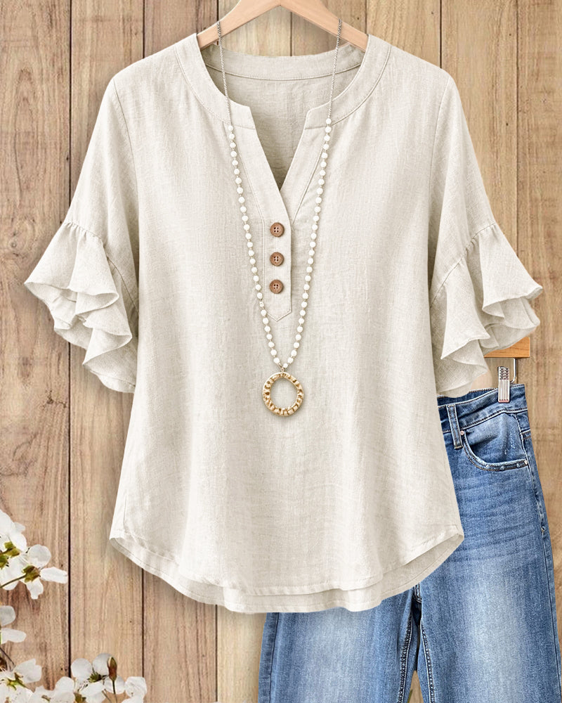Ruffle Sleeve V Neck Flowy Blouse