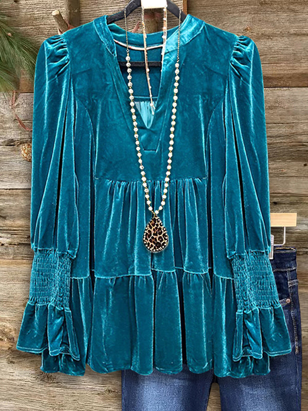 Vintage Velvet Layered Ruffle Blouse