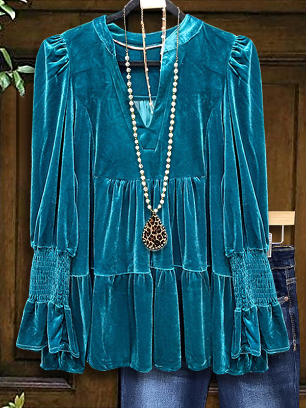 Vintage Velvet Layered Ruffle Blouse