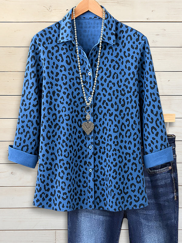 Navy Leopard Button-Up Shirt