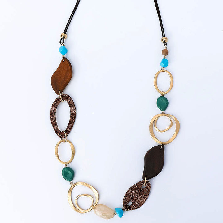 Boho Wood & Alloy Statement Necklace