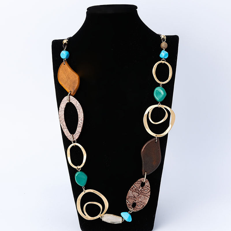 Boho Wood & Alloy Statement Necklace