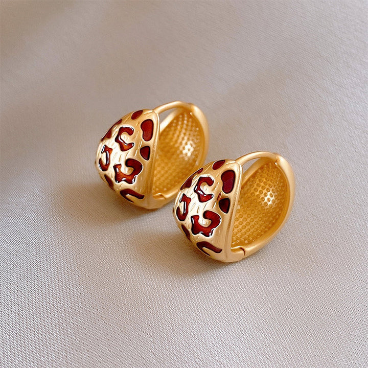 Red Enamel Leopard Pattern Hoop Earrings