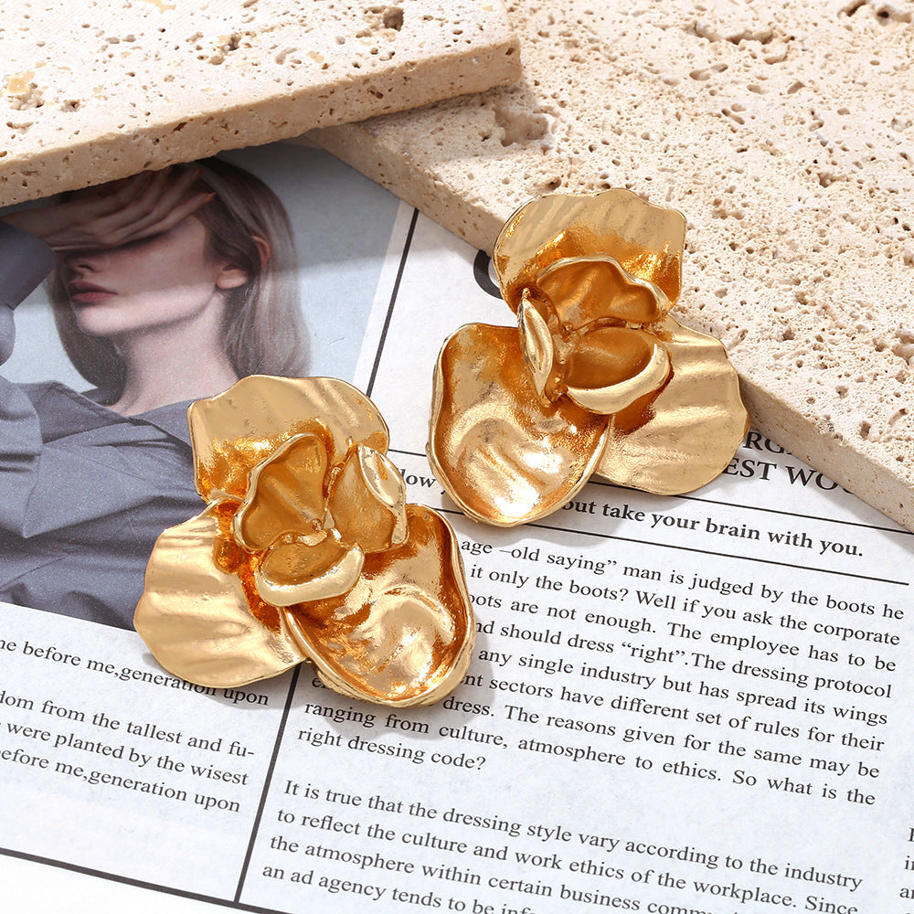 Metallic Petal Statement Earrings