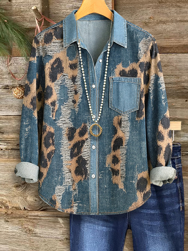 Wild Soul Leopard Denim Shirt