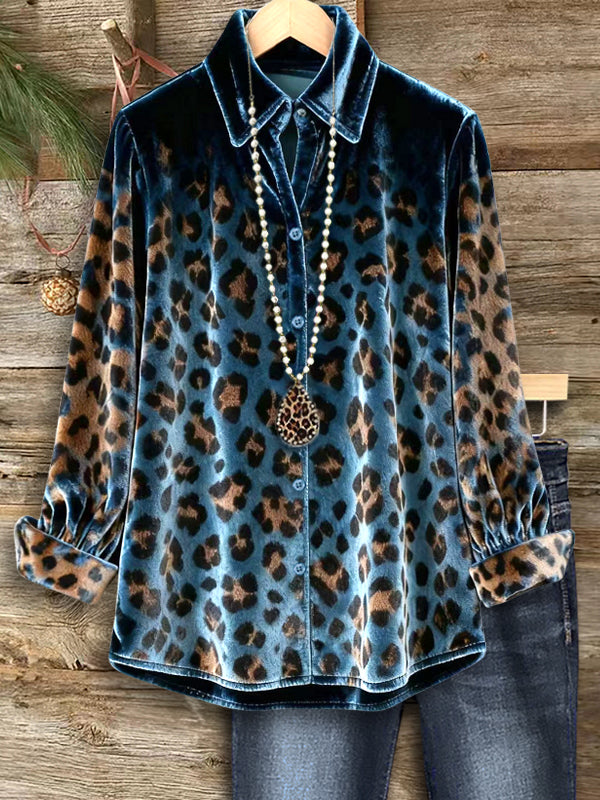 Midnight Leopard Velvet Button-Up Shirt